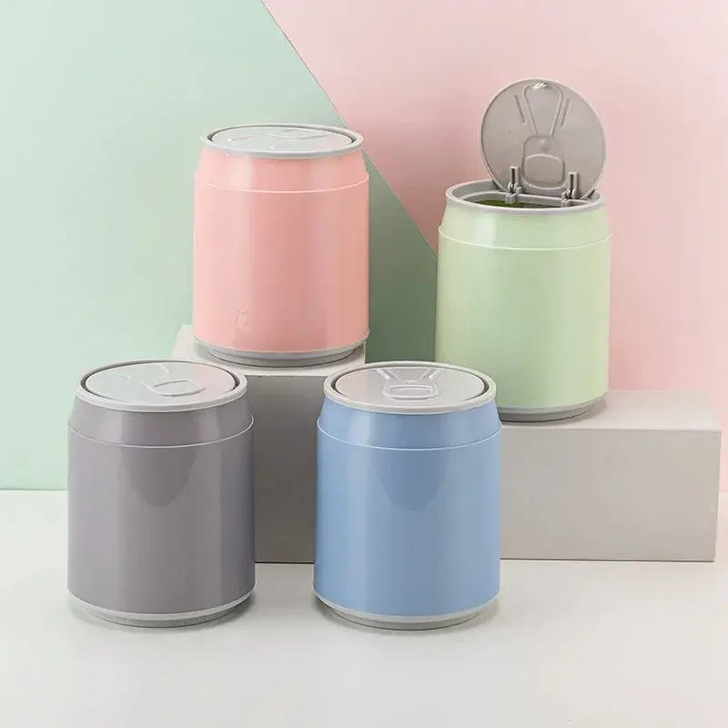 Kitchen Bath Garbage Basket Creative Desktop Trash Home Press Type Elastic Lid Mini Bedside With Lid Storage Bin Home Supplies