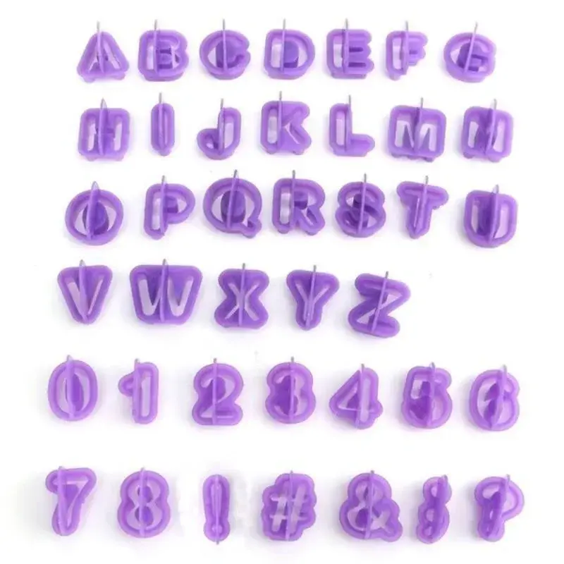 40 Pcs/1 Set Kitchen Baking Cute Alphabet Number Character Letter Cookie Cutter Fondant Cake Biscuit Baking Mould DIY Handle