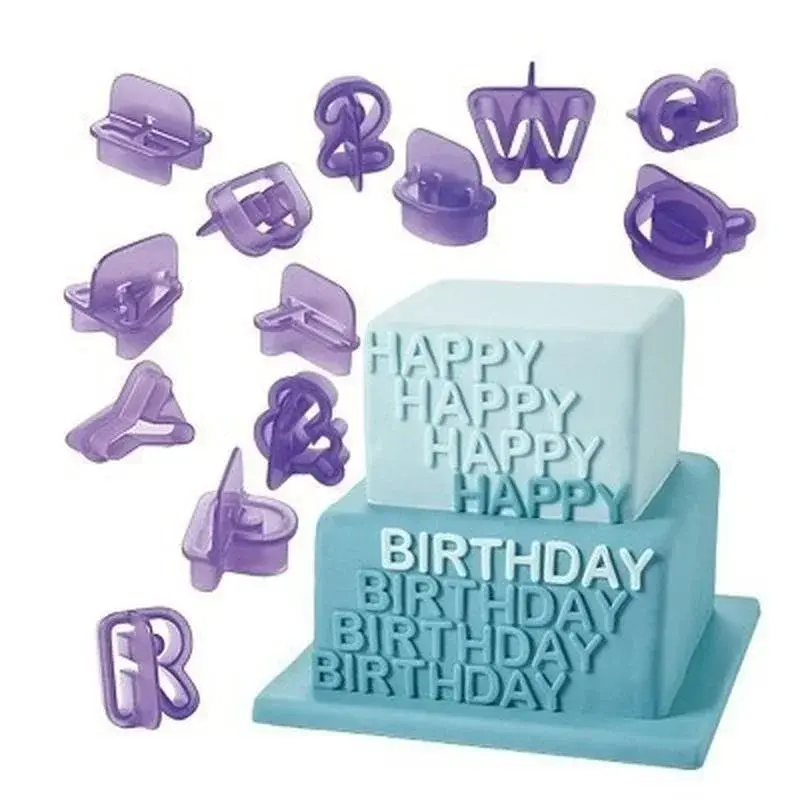 40 Pcs/1 Set Kitchen Baking Cute Alphabet Number Character Letter Cookie Cutter Fondant Cake Biscuit Baking Mould DIY Handle