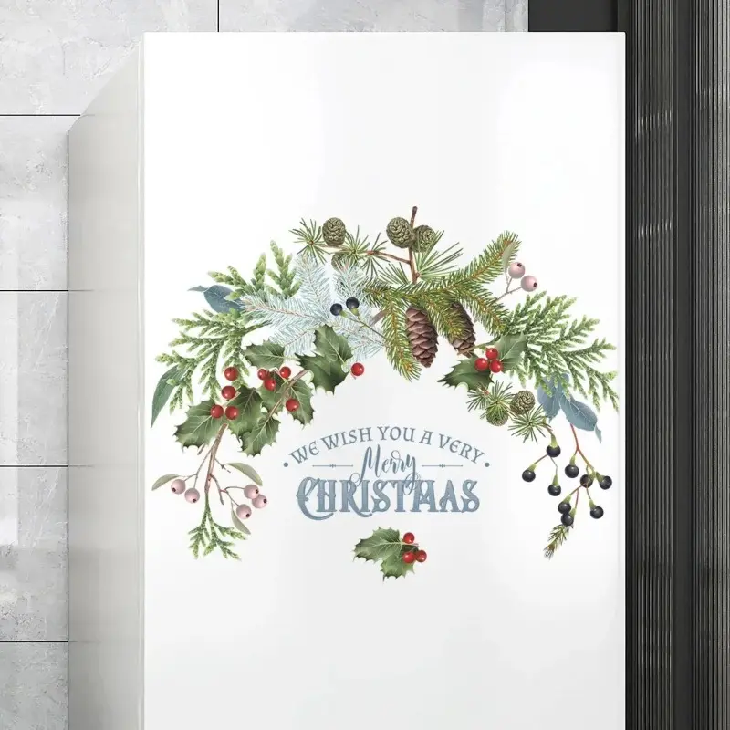 Green Plant Pine Cone Branch Wall Sticker Decoration New Year Decoration Glass Window Door Poster Home Mural Vinyl