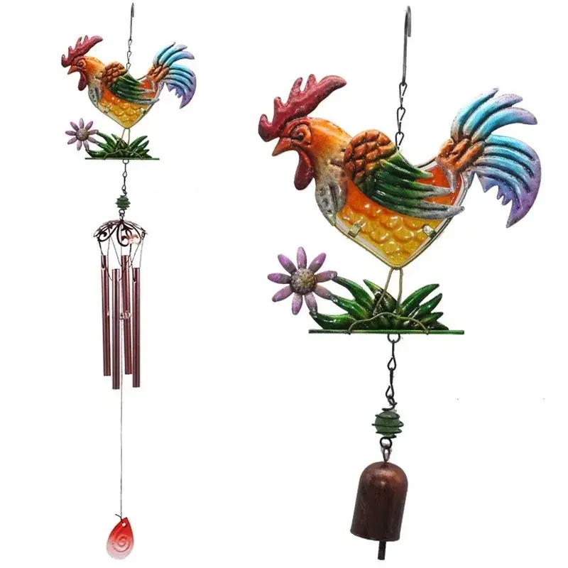 Balcony Garden Creative Metal Pendant Rooster Wind Chime Iron Art Crafts Wind Chime Tube Ornaments