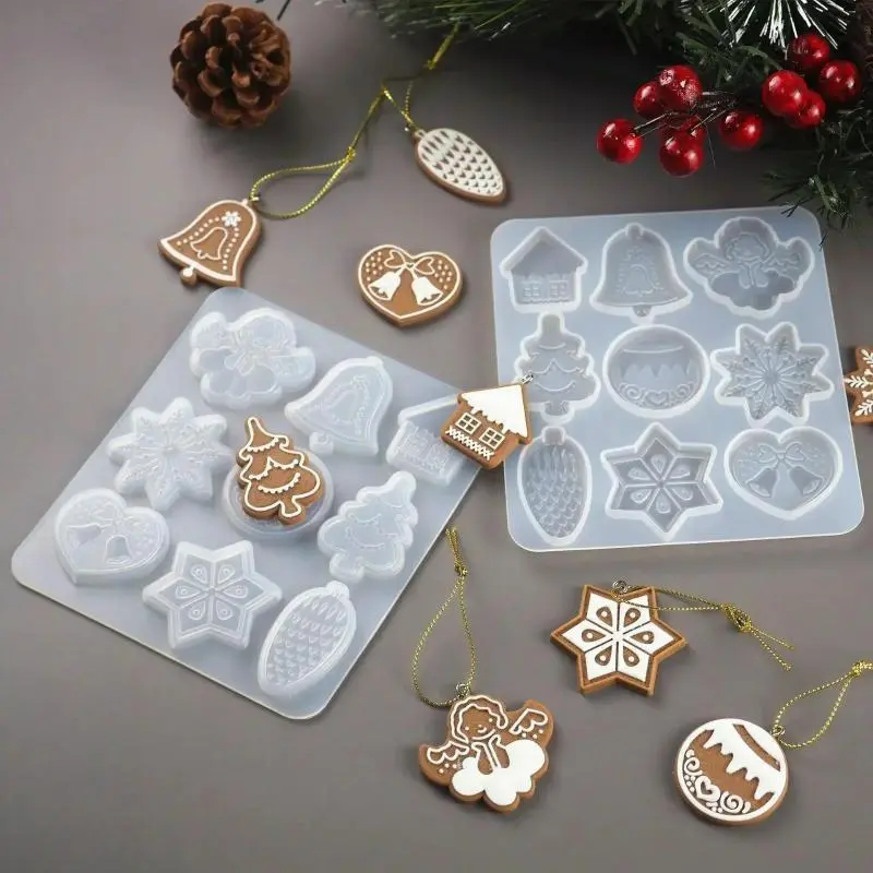 Christmas Series Bell Snowflake Elk Pendant Keychain Silicone Mold UV Epoxy Resin Mold Making DIY Pendant Accessories Mold