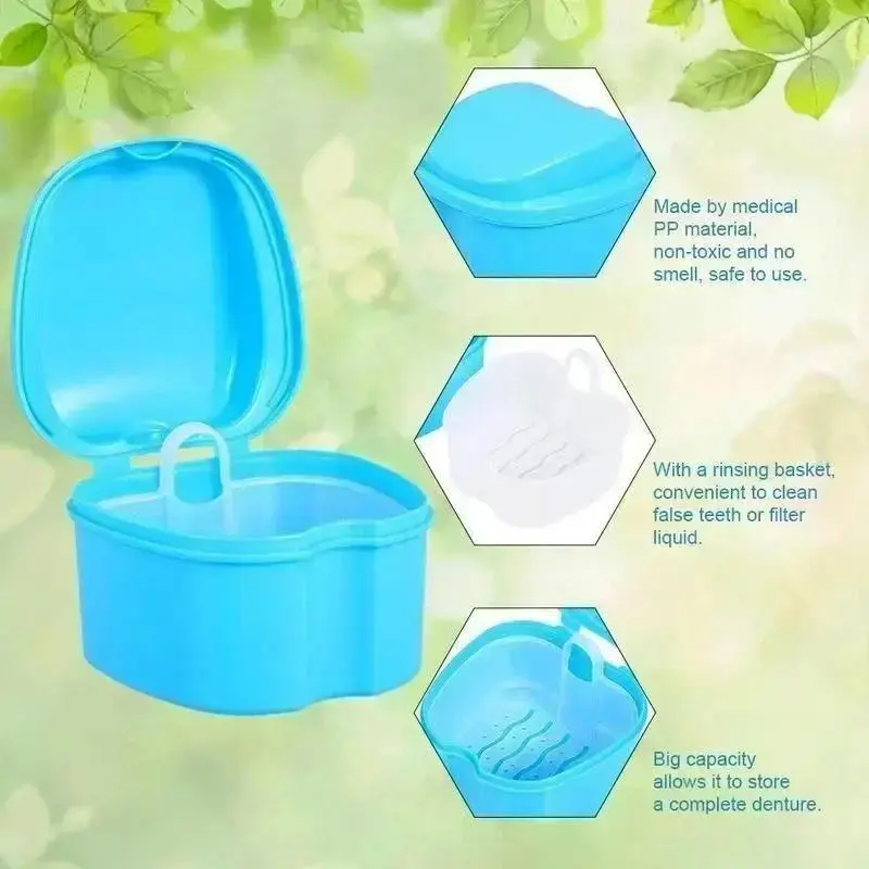 Convenience Storage Oral Denture Care Bath Box Cleaning Teeth Nursing With Hanging Net Container False Teeth Bath Accessories
