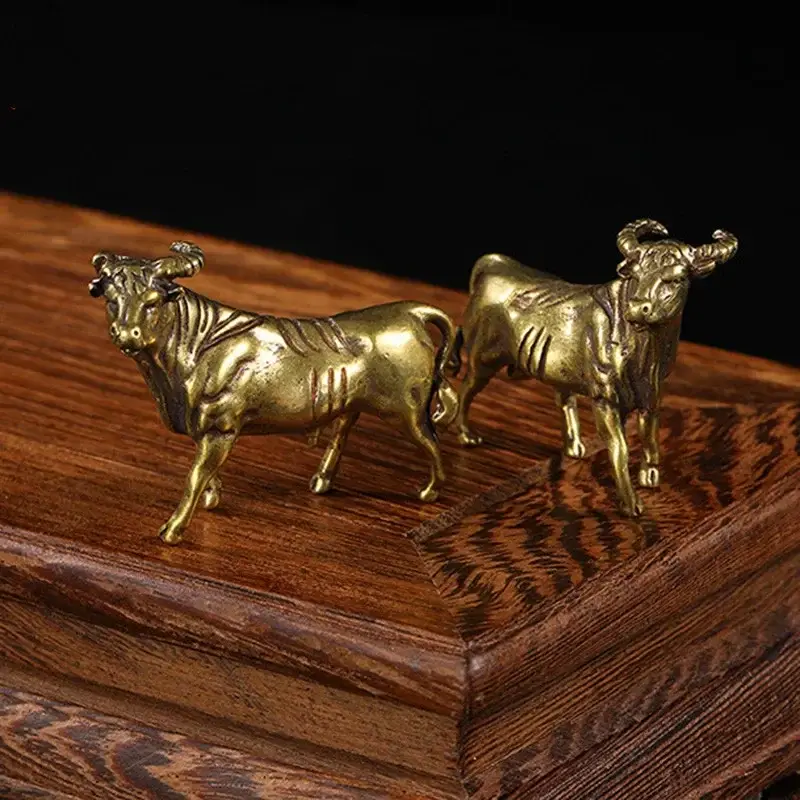 Pure Brass Zodiac Ox Miniature Animal Statue Handmade Home Decorative Ornaments Craft Copper Statue Desk Accessories