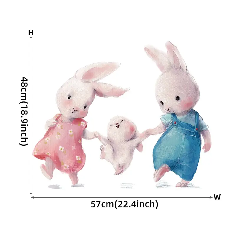 Lovely New Style Bunny Happy Family Wall Stickers Suitable Kids Room Baby Nursery Room Wall Decoration Living Room Ornament