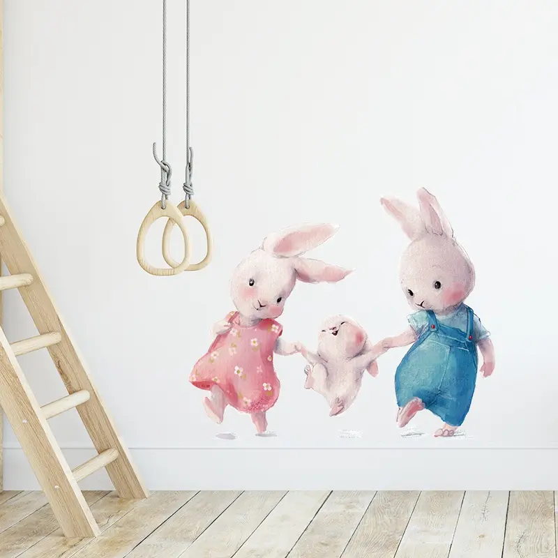 Lovely New Style Bunny Happy Family Wall Stickers Suitable Kids Room Baby Nursery Room Wall Decoration Living Room Ornament