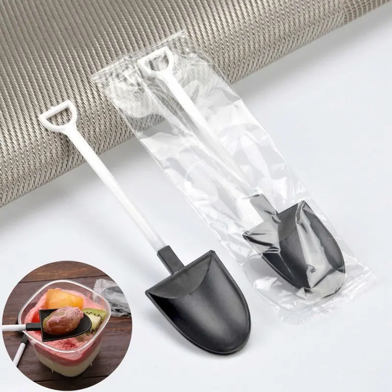 10Pcs Plastic Disposable Mini Shovel Spoon Potted Ice Cream Cake Spoon Kids Dessert Tea Coffee Spoons Party Kitchen Supplies