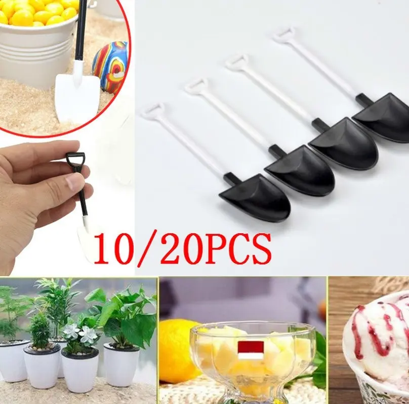 10Pcs Plastic Disposable Mini Shovel Spoon Potted Ice Cream Cake Spoon Kids Dessert Tea Coffee Spoons Party Kitchen Supplies
