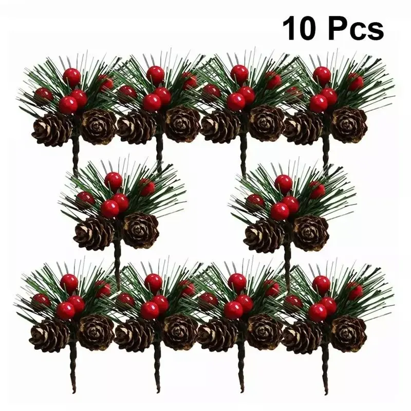 10 Pack Artificial Flowers Red Christmas Berries Pine Cones Holly Branches Decorations for Home Floral Decorations Crafts
