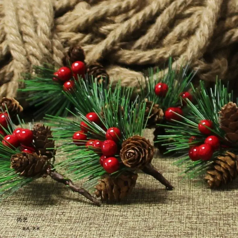 10 Pack Artificial Flowers Red Christmas Berries Pine Cones Holly Branches Decorations for Home Floral Decorations Crafts