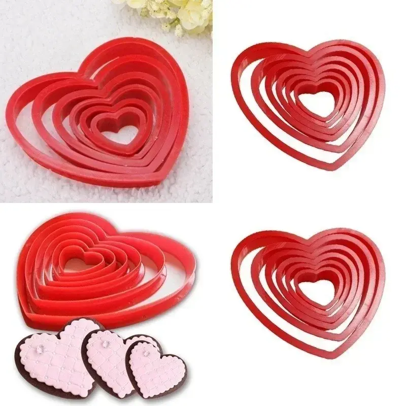 Creative DIY Baking Fondant Cake Decoration Mould 6pcs Pentagram Star Printing Mould Love Stamper Plum Blossom Biscuit Mould