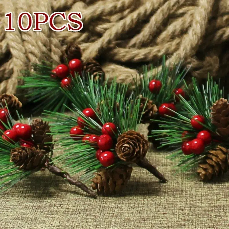 10 Pack Artificial Flowers Red Christmas Berries Pine Cones Holly Branches Decorations for Home Floral Decorations Crafts