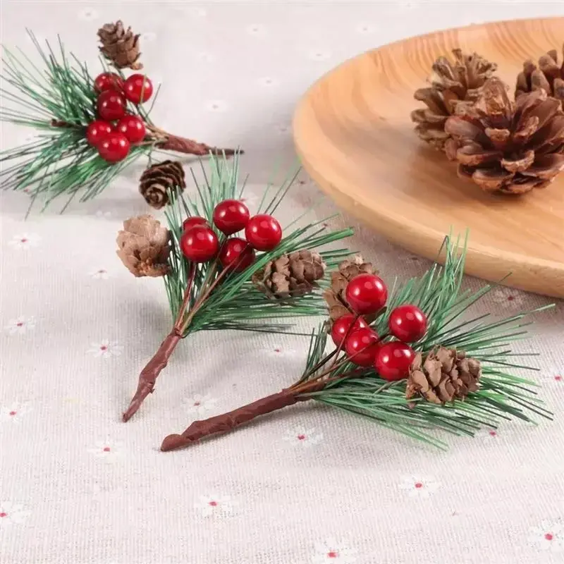 10 Pack Artificial Flowers Red Christmas Berries Pine Cones Holly Branches Decorations for Home Floral Decorations Crafts