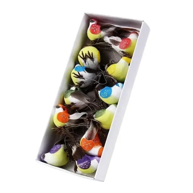 Creative 12pcs/box Handmade Simulation Pearl Hair Bird Creative Feather Bird With Claw Iron Wire Garden Decoration Home Supplies