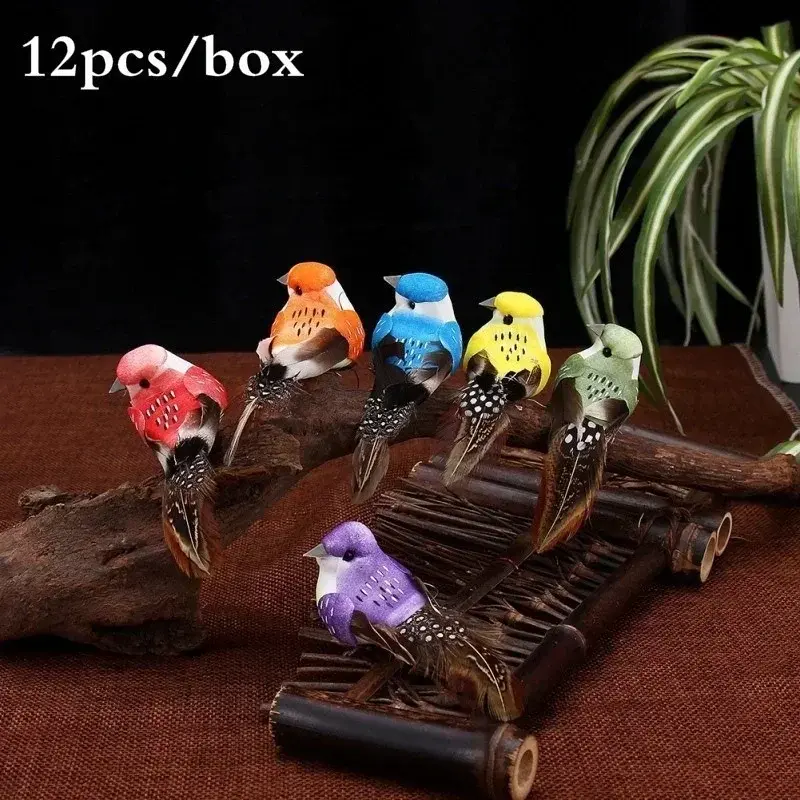 Creative 12pcs/box Handmade Simulation Pearl Hair Bird Creative Feather Bird With Claw Iron Wire Garden Decoration Home Supplies