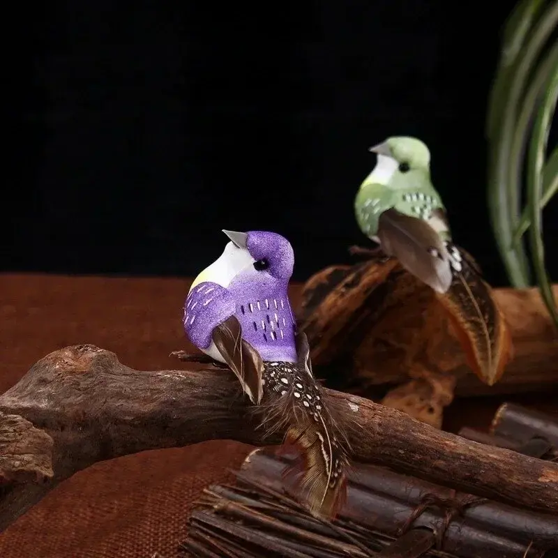 Creative 12pcs/box Handmade Simulation Pearl Hair Bird Creative Feather Bird With Claw Iron Wire Garden Decoration Home Supplies
