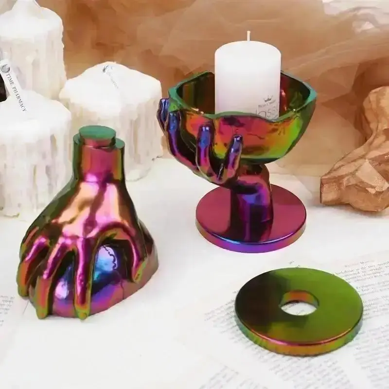 3D Skull Candlestick Hand Held Mould Storage Box Silicone Mold Crystal Epoxy Resin Candle Holder Molds Home Halloween Decoration