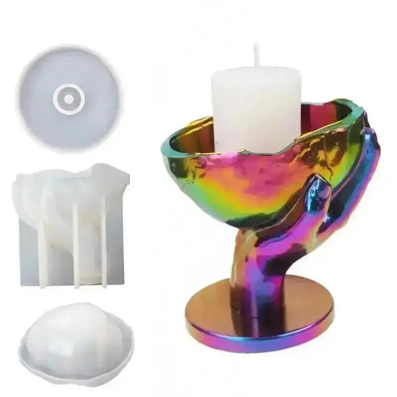 3D Skull Candlestick Hand Held Mould Storage Box Silicone Mold Crystal Epoxy Resin Candle Holder Molds Home Halloween Decoration