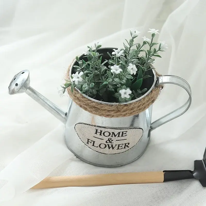 Sliver Small Iron Watering Tools Suitable Home Garden Irrigation Ornaments Retro Iron Bucket Plant Flowers Pots Accessories
