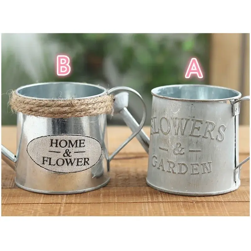 Sliver Small Iron Watering Tools Suitable Home Garden Irrigation Ornaments Retro Iron Bucket Plant Flowers Pots Accessories