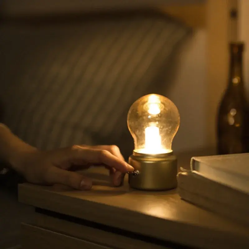 Retro LED Bulb Night Light Retro USB Rechargeable Battery Mood Lamp Writing Desk Lamp Portable Bedside Lamp
