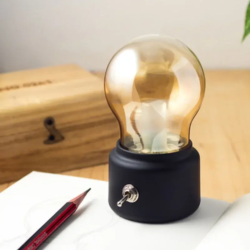 Retro LED Bulb Night Light Retro USB Rechargeable Battery Mood Lamp Writing Desk Lamp Portable Bedside Lamp