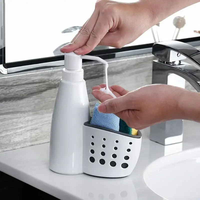 Two-in-one Soap Dispenser Sundries Storage Box Multi-function Liquid Detergent Container Sponge Drain Rack Household Tools