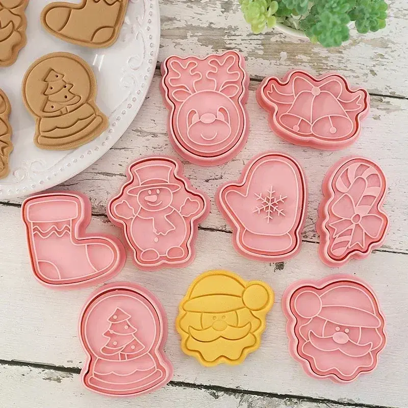 New 8Pcs/Set DIY Cartoon Biscuit Mould Christmas Cookie Cutters Plastic Baking Moulds Cake Decorating Tools Kitchen Baking Tools