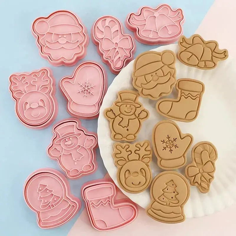 New 8Pcs/Set DIY Cartoon Biscuit Mould Christmas Cookie Cutters Plastic Baking Moulds Cake Decorating Tools Kitchen Baking Tools