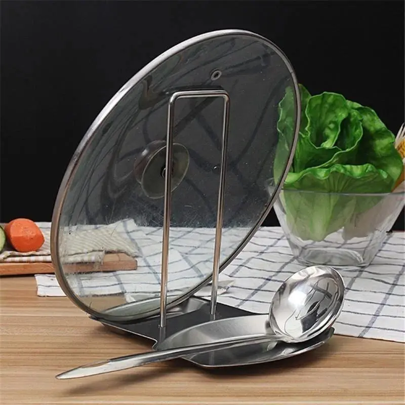 Stainless Steel Detachable Shelf Spoon Holder Pot Lid Holder Home Non Perforated Desktop Drain Tray Holder Kitchen Storage Rack