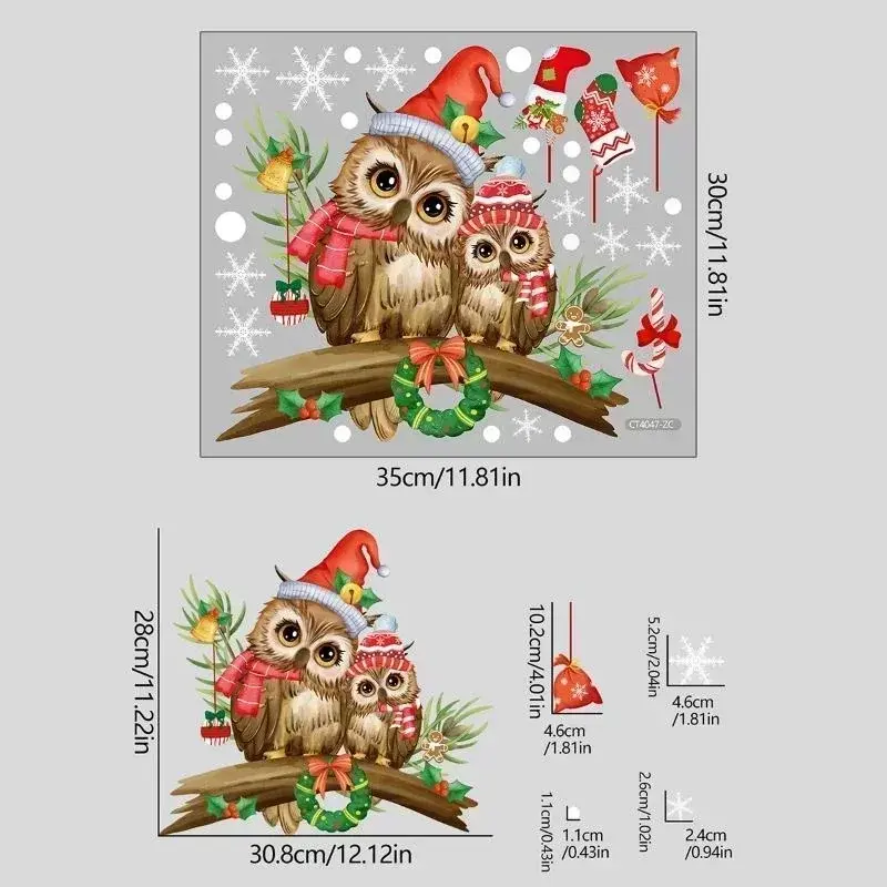 Christmas Owl Branch Wall Stickers Living Room Glass Window Mural Bedroom Decor Self Adhesive Animal Decals Home Decoration