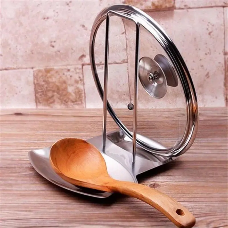 Stainless Steel Detachable Shelf Spoon Holder Pot Lid Holder Home Non Perforated Desktop Drain Tray Holder Kitchen Storage Rack