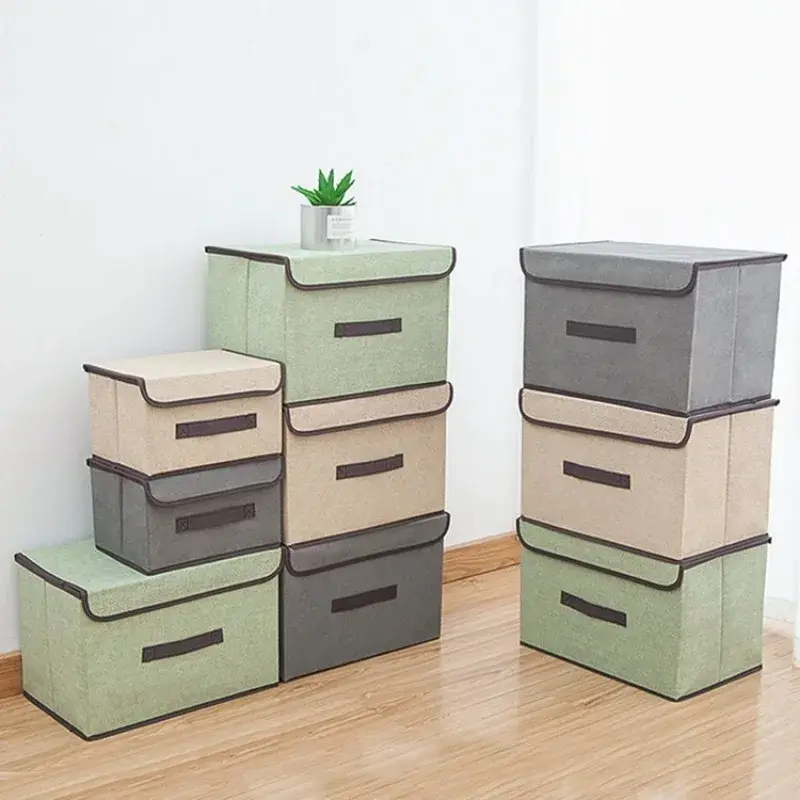 New Foldable Solid Color Fabric Storage Box Multifu Non-woven Dust-proof Storage Box Dormitory Indoor Large Capacity Storage Box