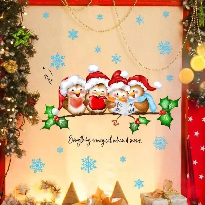 Christmas Home Decoration Tree Branch Bird Wall Sticker Glass Window Sticker Double-sided Visual Wall Sticker Ornaments