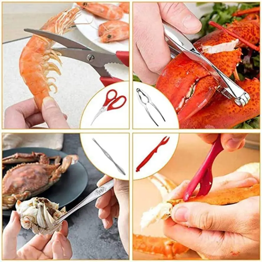 New 19 Pcs Seafood Tools Set High Quality Crab Lobster Nut Fork Seafood Needle Seafood Scissors Camping Gear Camping Equipment