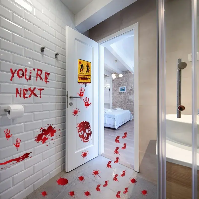 New Blood Prints Wall Stickers Blood Footprints Ghost Props Easter Stickers Window Stickers Home Supplies Halloween Decorations