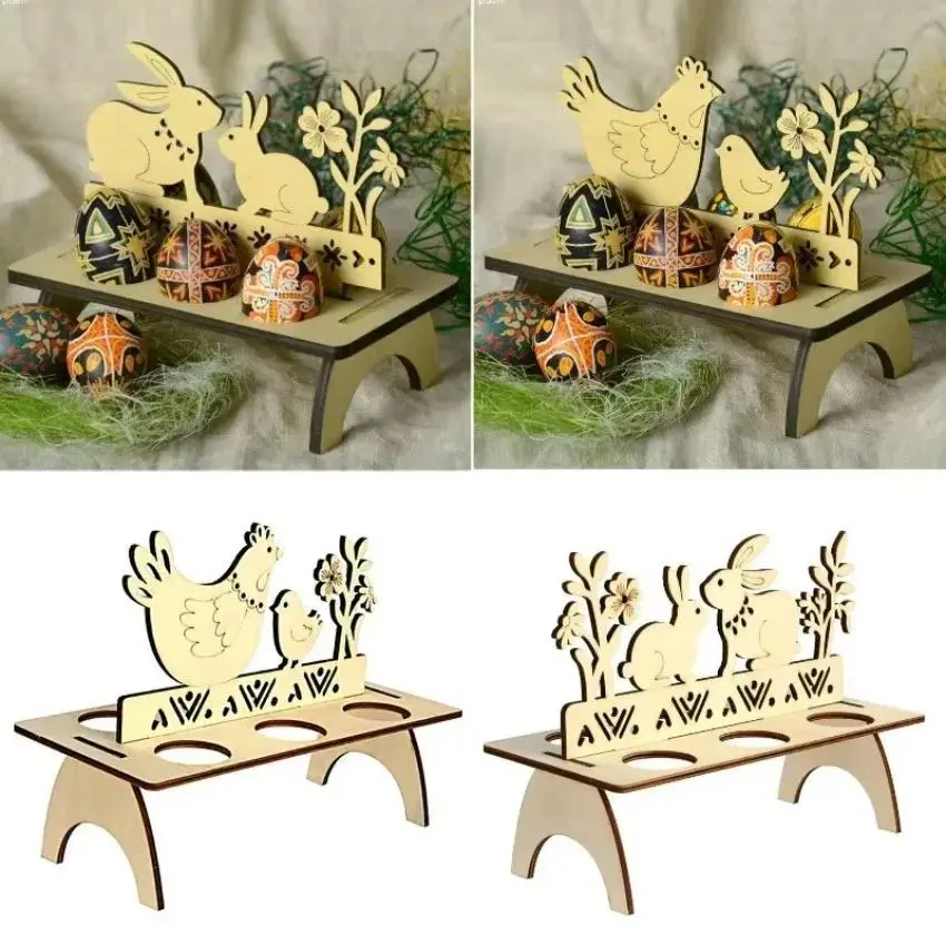 1 Pcs DIY Rabbit Chick Easter Eggs Tray Wooden Cute Party Decoration Home Decoration House Decoration Creative Home Supplies