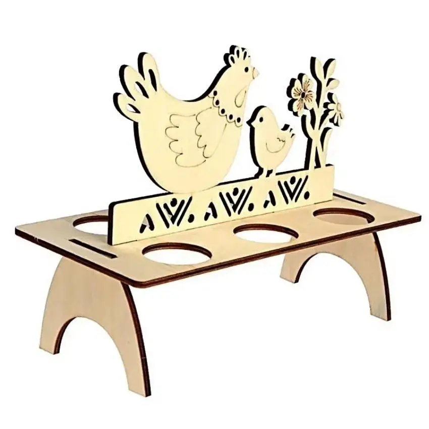 1 Pcs DIY Rabbit Chick Easter Eggs Tray Wooden Cute Party Decoration Home Decoration House Decoration Creative Home Supplies