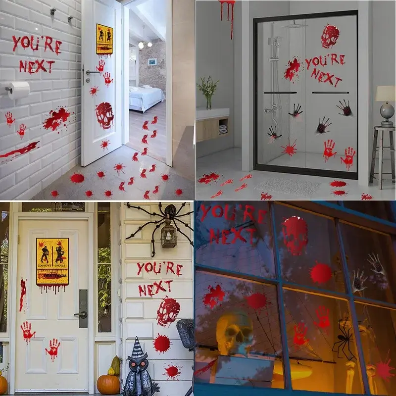 New Blood Prints Wall Stickers Blood Footprints Ghost Props Easter Stickers Window Stickers Home Supplies Halloween Decorations