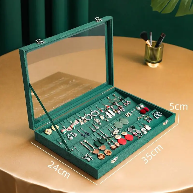Fashion Creative Jewelry Storage Box Dark Green Earring Necklace Jewelry Box Large Transparent Glass Earrings Home Display Stand