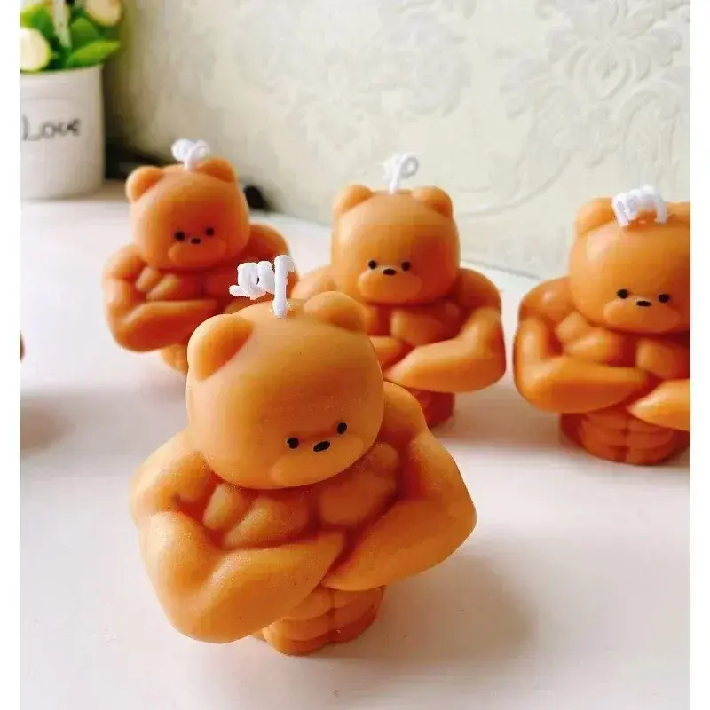 Kitchen Baking Handmade Creative Modeling Mold New Chocolate Muscle Bear Aromatherapy Candle Fitness Bear Candle Accessories
