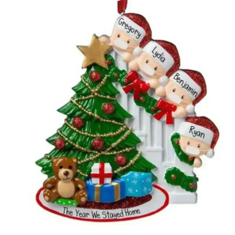 Quarantine Christmas Pendant DIY Personalized Survivor Family 4 People Hanging Ornament Pandemic- Social Distancing Party Favor