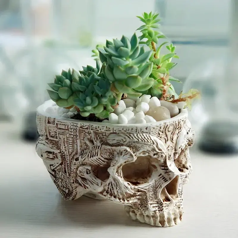 Skull Flower Pot Crafts Resin Snack Storage Box Ashtray Flower Pot Fruit Plate Storage Jar Home Sculpture Statue Ornaments