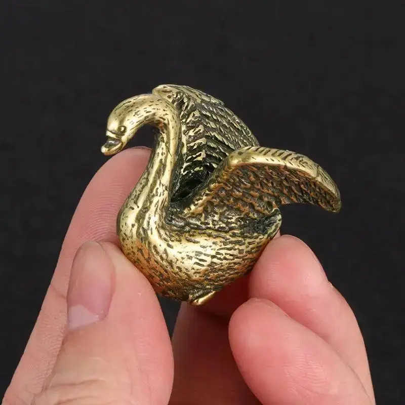 Solid Brass Swan Small Statue Vintage Antique Animal Figurines Miniatures Home Office Desktop Ornament Tea Pet Crafts Collection
