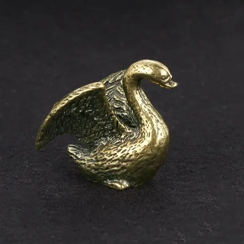 Solid Brass Swan Small Statue Vintage Antique Animal Figurines Miniatures Home Office Desktop Ornament Tea Pet Crafts Collection