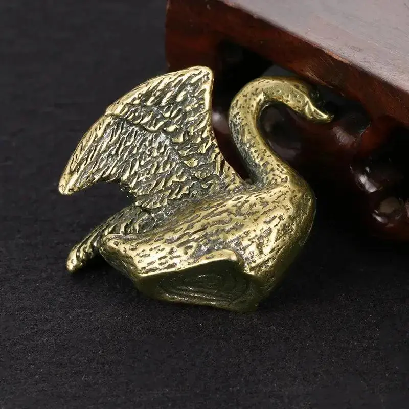 Solid Brass Swan Small Statue Vintage Antique Animal Figurines Miniatures Home Office Desktop Ornament Tea Pet Crafts Collection