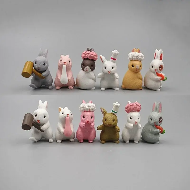 12pcs Cute Mini Bunny Decorations Miniature Hare Animal Figurines Mini Rabbit Garden Ornaments Miniature Landscape Crafts