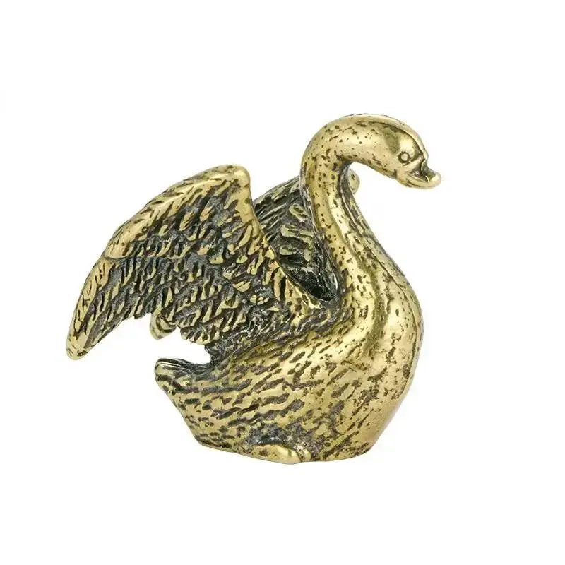 Solid Brass Swan Small Statue Vintage Antique Animal Figurines Miniatures Home Office Desktop Ornament Tea Pet Crafts Collection
