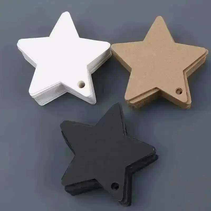 New 100pcs Five-pointed Star Christmas Wedding Label Party Gift Card Hanging Tags Christmas Ornaments Party Decorations Supplies