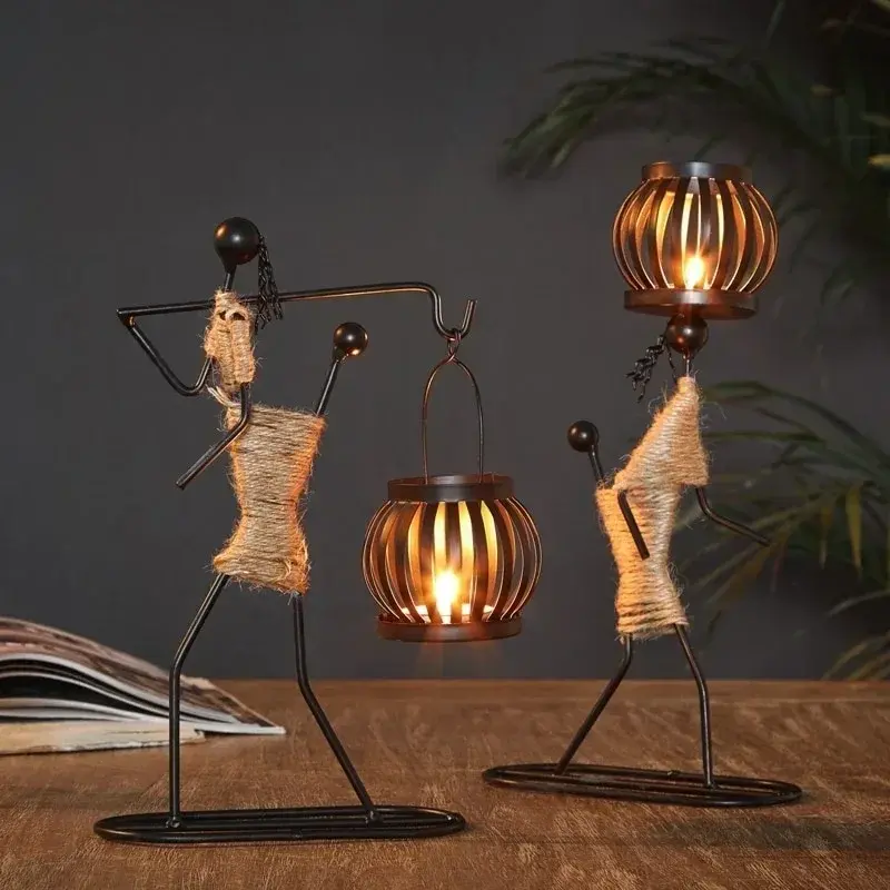 New Retro Metal Iron Black Lantern Candlestick Europe Style Hollow Out Cage Candle Holder Candleholder Gifts Home Shop Decorate